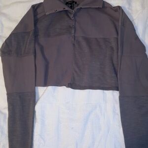 Heather Gray Cropped Button-Up